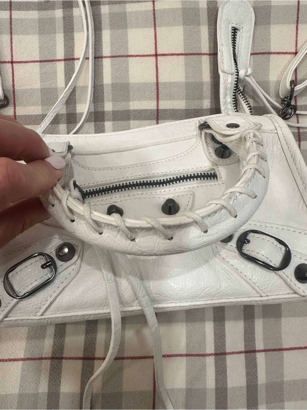 White Leather Top-Handle Mini Bag - Picture 11 of 16